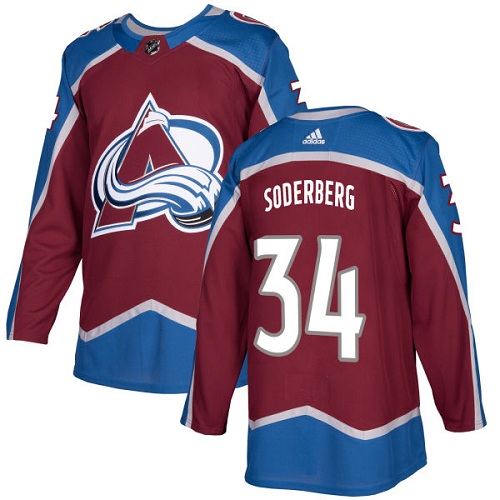 Adidas Men Colorado Avalanche 34 Carl Soderberg Burgundy Home Authentic Stitched NHL Jersey